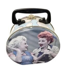 Vintage I Love Lucy Metal Tin Lunch Pail Box Hearts Handle Storage Container
